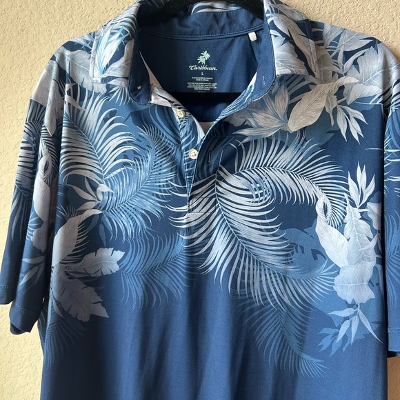 Caribbean Blue and White Tropical Polo - Picture 2 of 3